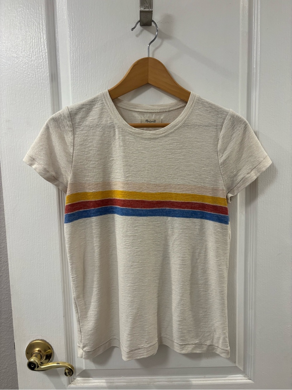 Madewell Retro Rainbow Stripes Cream Short-Sleeve Tee Shirt Sweet Magnolias S - Picture 3 of 9